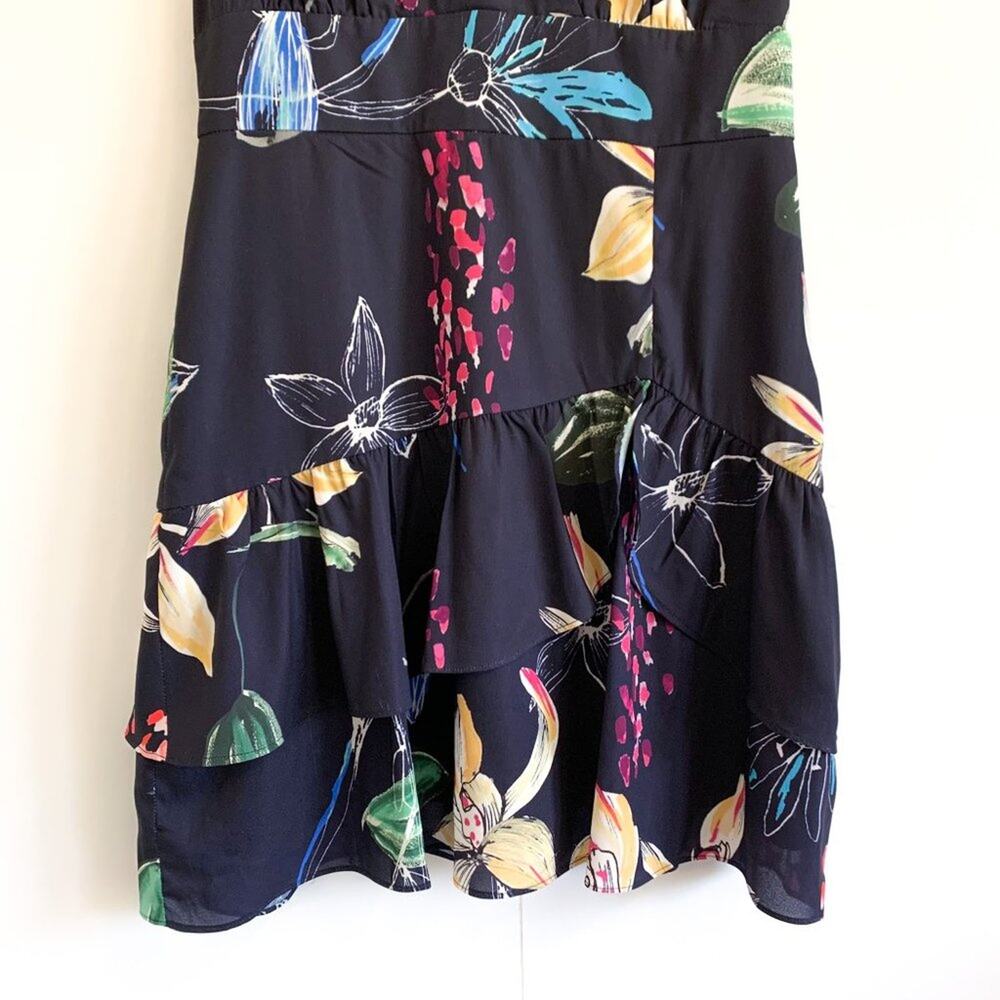 Parker Cosmic Fleur Flutter Short Sleeve Mini Ruffle Dress Navy Multi Small - Picture 8 of 16